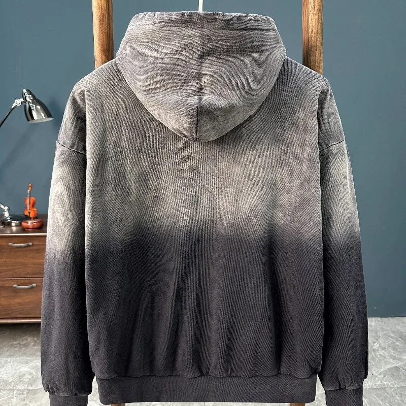 

American Design Heavyweight Gradient Color Hoodie Men's Spring Autumn Loose Outerwear Wax Dye Wash Versatile Top