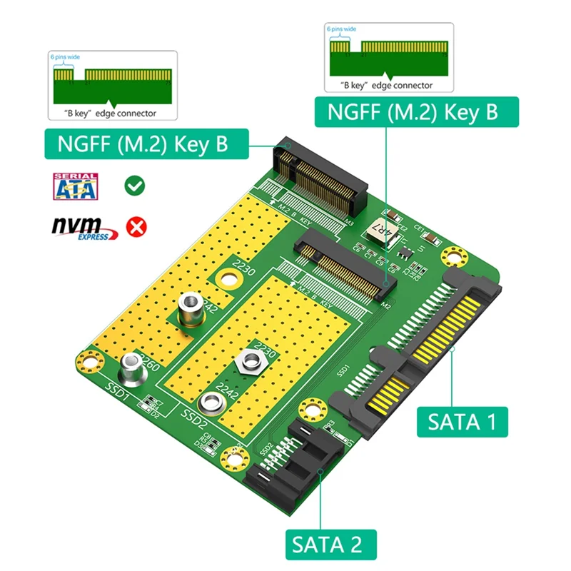 Exquisito-Dual M.2(NGFF) SSD a tarjeta adaptadora Dual SATA3, tarjeta adaptadora SATA3, accesorios de ordenador, plástico negro