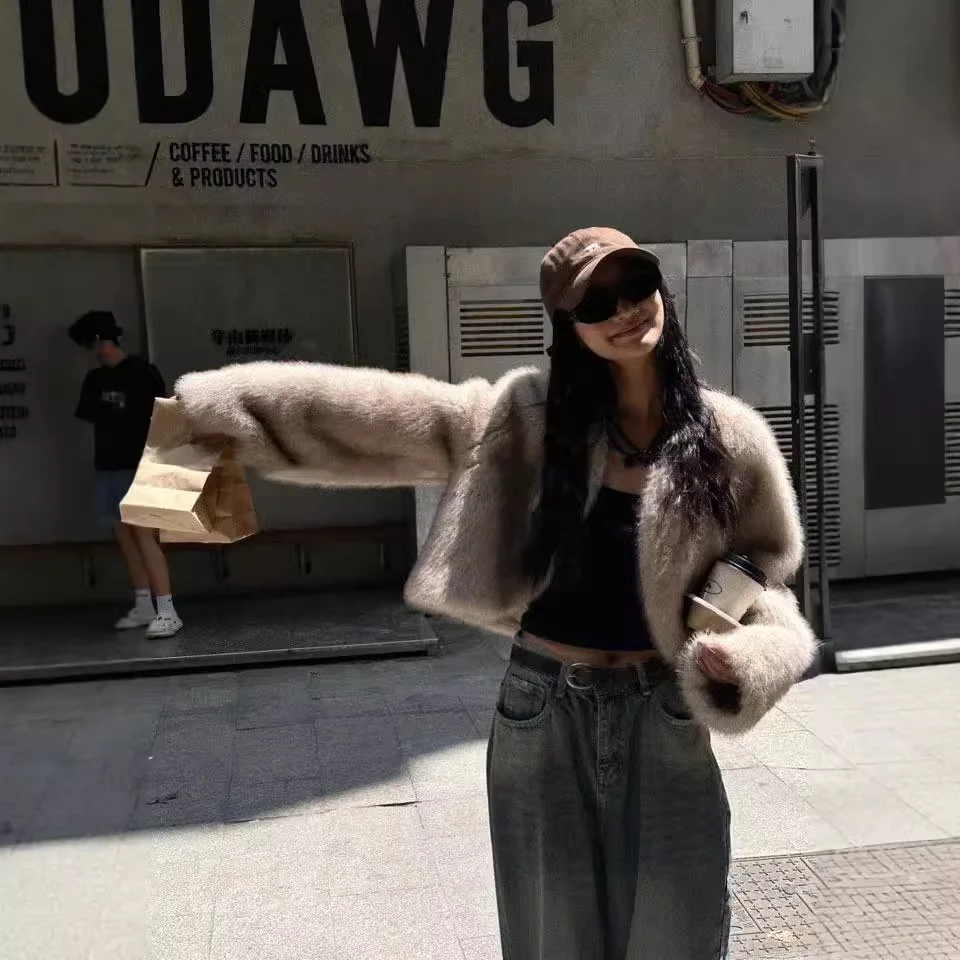 Faux Fur Coats Women Jackets Autumn Winter Short Coat Thick Warm Y2k Streetwear Elegant Jacket Open Stitch Outerwear 2025