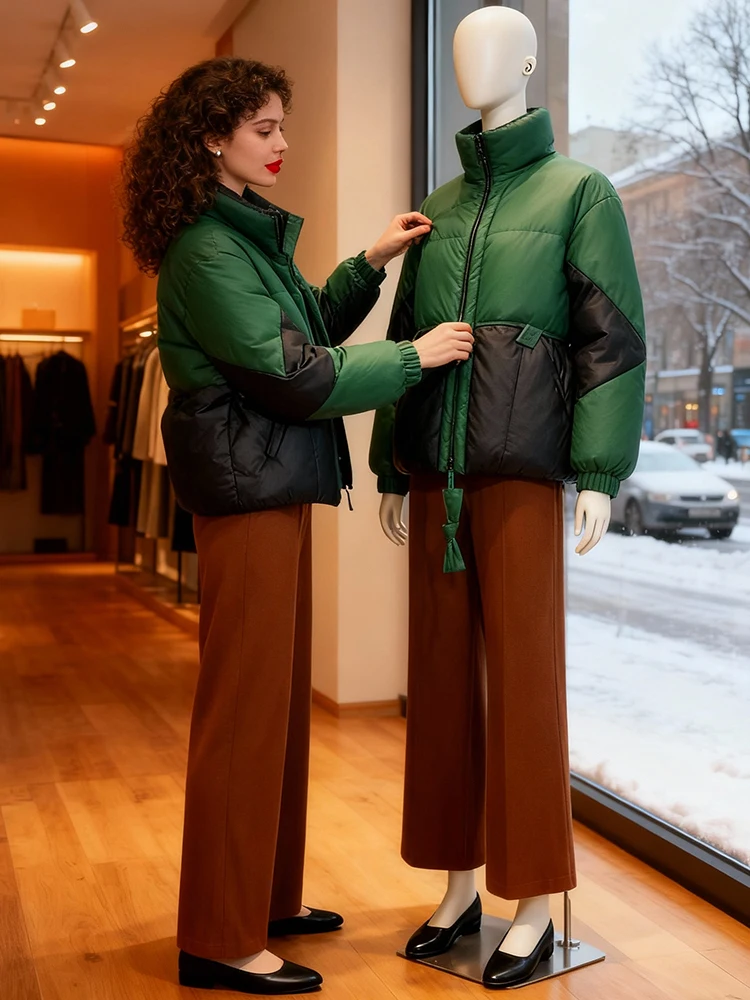 เสื้อโค้ทกันหนาวทรงหลวมสไตล์เกาหลี แขนยาว คอตั้ง ซิปหน้า สำหรับผู้หญิง รุ่นทันสมัย