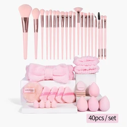 MAANGE 40pcs Professional Makeup Set 20 Makeup Brushes 17 Powder Puff Headband Foundation Eyeshadow Brush Travel Christmas Gift