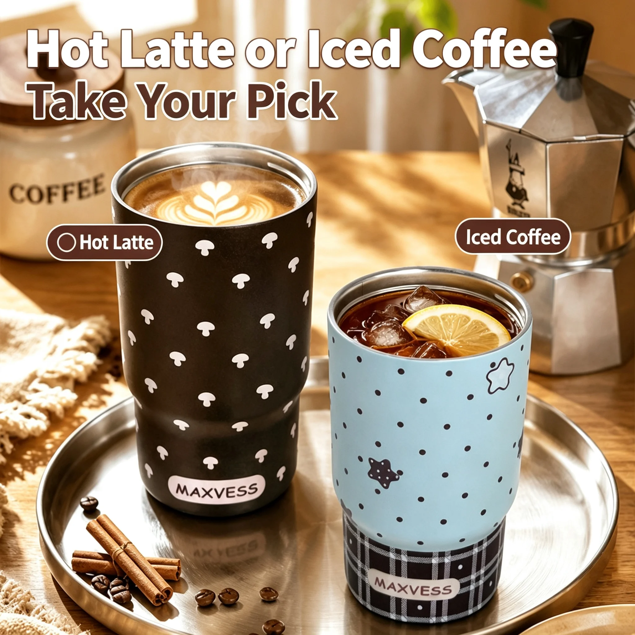 500ML Insulated Coffee Tumbler Stainless Steel Travel Mug with Lid Rope Handle Portable Thermal Cup for Car Office