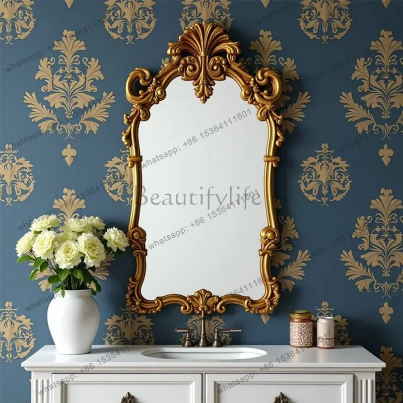Retro home wall decorative mirror French carved light luxury makeup mirror