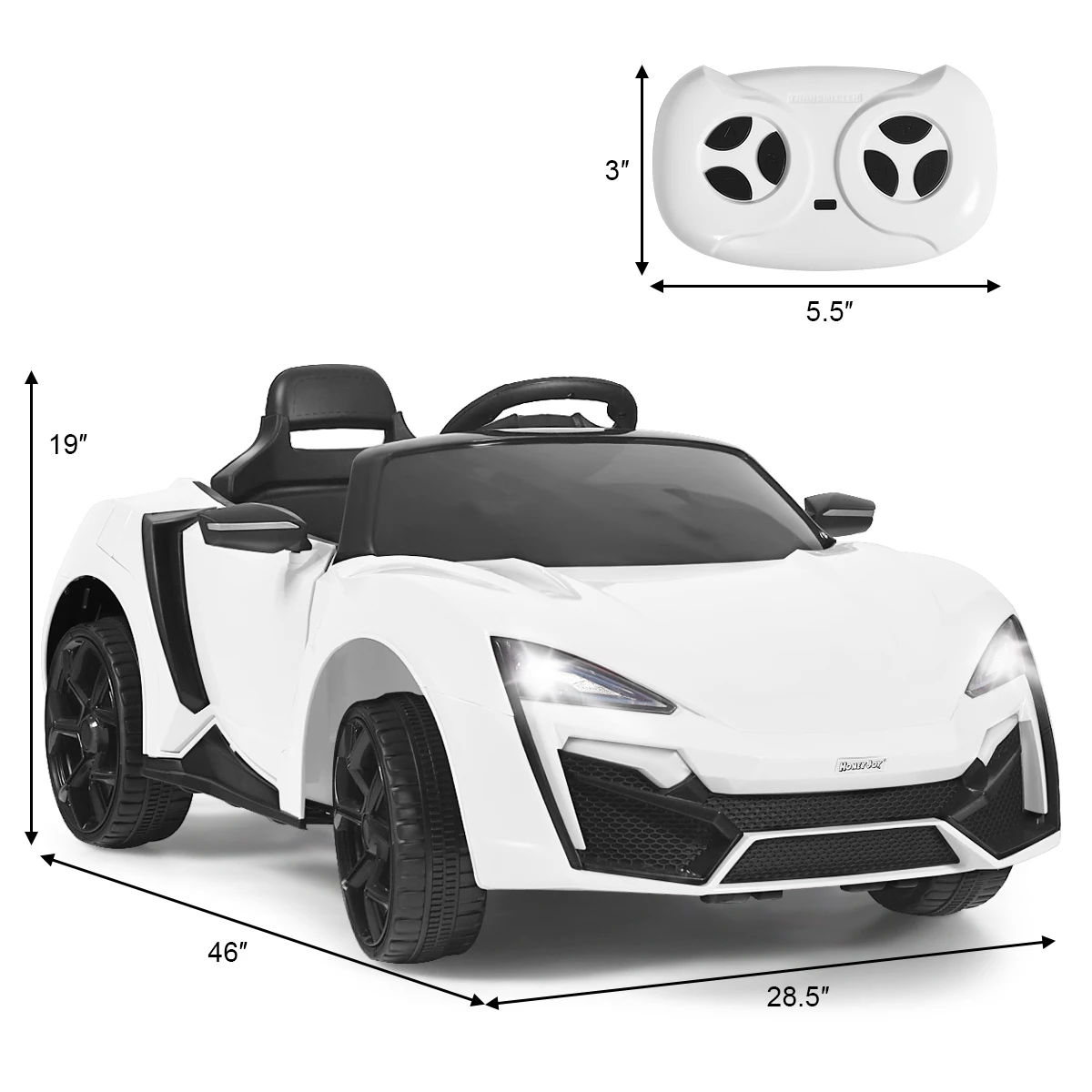 12V Kids Ride On Car 2.4G RC Electric Vehicle w/ Lights MP3 Openable Doors White