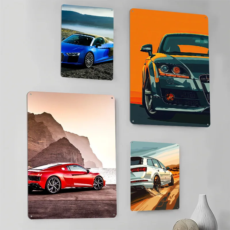 (أودي) ملصقات معدنية للسيارة تين تسجيل جدار الفن غرفة المعيشة الديكور في المنزل علامات معدنية مخصصة لتزيين المرآب ديكور عتيق
