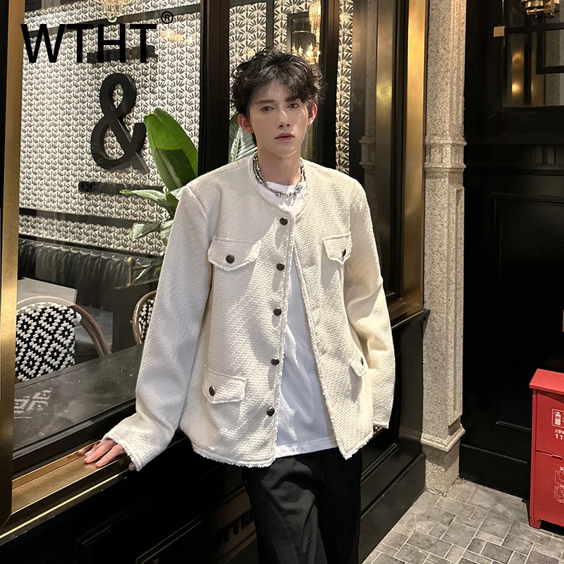 

WTHT модные мужские однотонные подплечники, повседневные пальто, модные осенние однобортные куртки с длинными рукавами 2023, мужские 2A2204