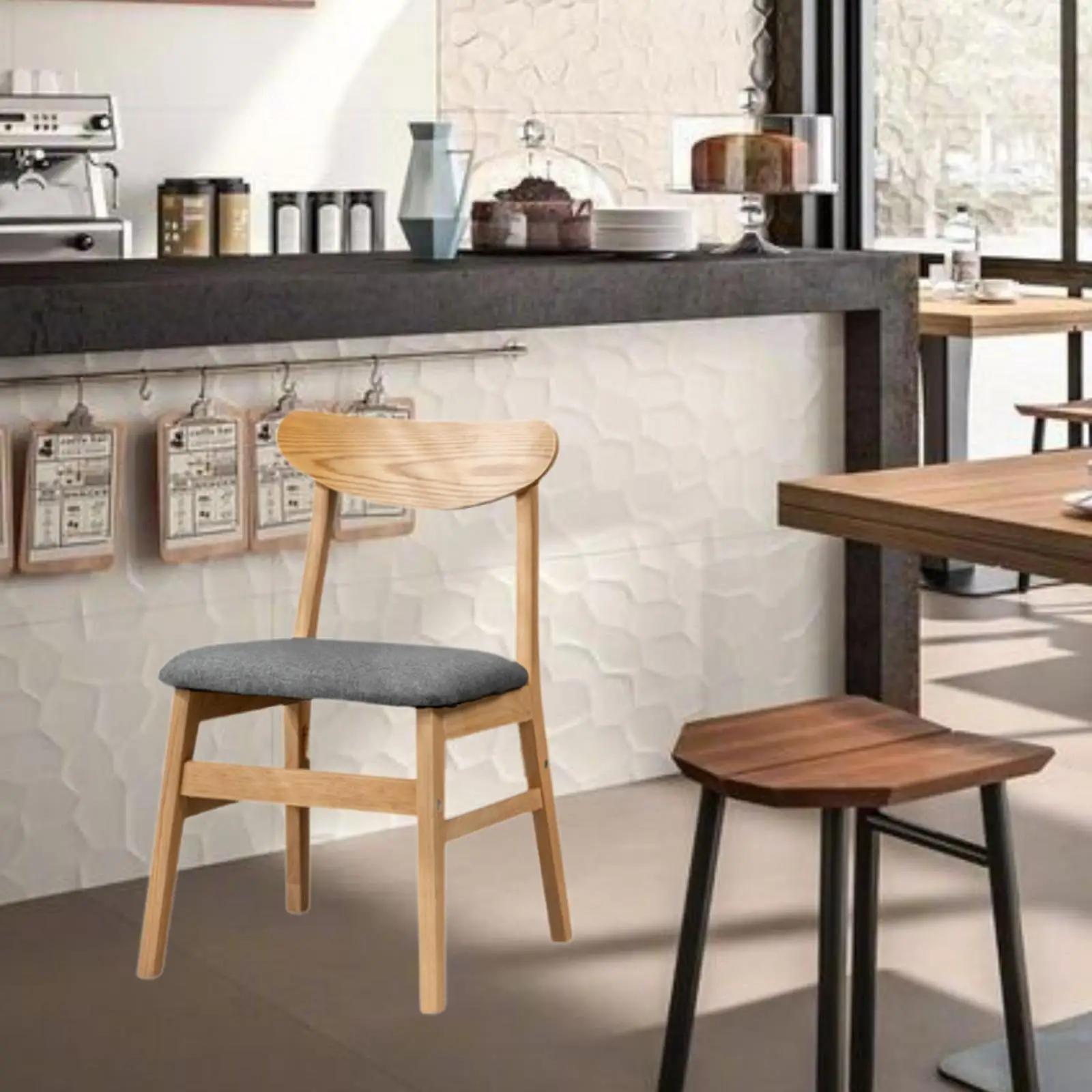 Wooden Seat Chair Farmhouse Kitchen Chairs Wood Chair Accent Chair Backrest Chair for Living Room Indoor Restaurant Coffee Shop
