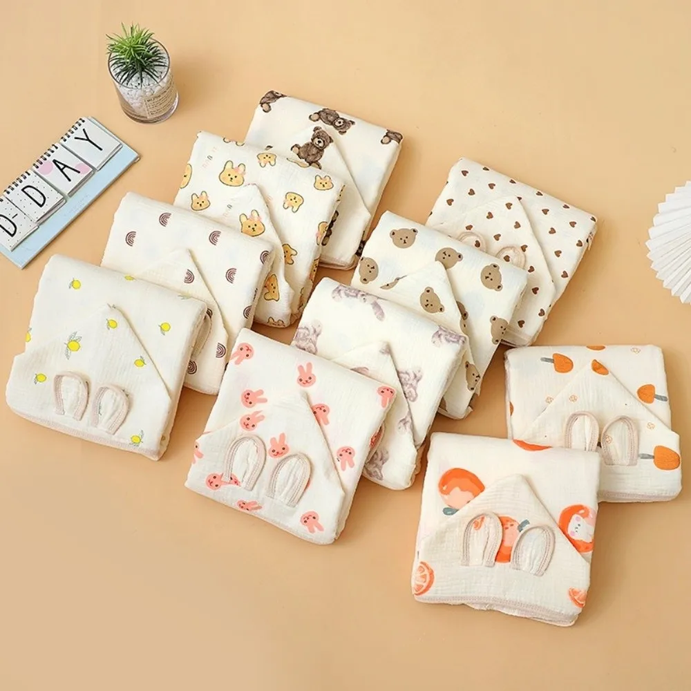 

Bear Printed Infant Hooded Towel Wrap Blanket Soft Texture Cloak Baby Swaddle Cloth Breathable Material Single Layer