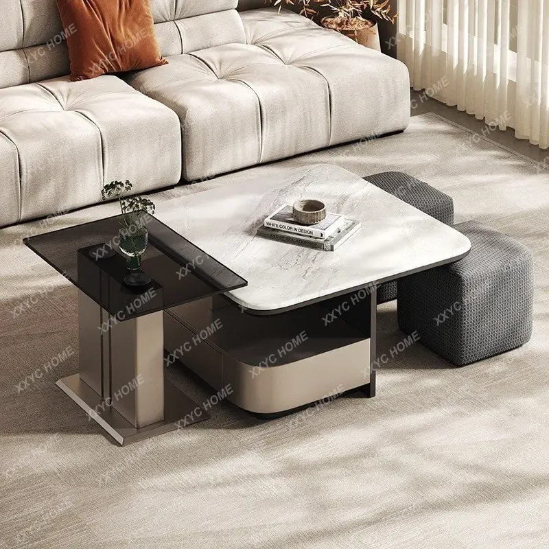 A Minimalist modern home living room technology stone countertop coffee table combination