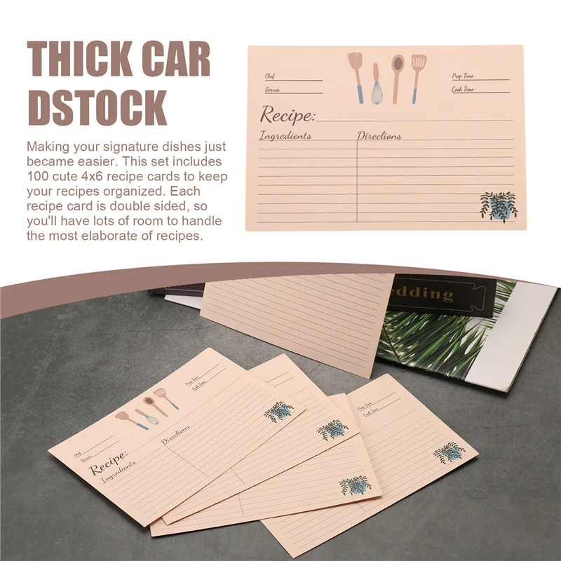 Popular Recipe Cards Set Kit 4X6inches Of 100 Double Sided Thick Cardstock Blank Recipe Cards Set For Mom, Sister, Daughter, Fri