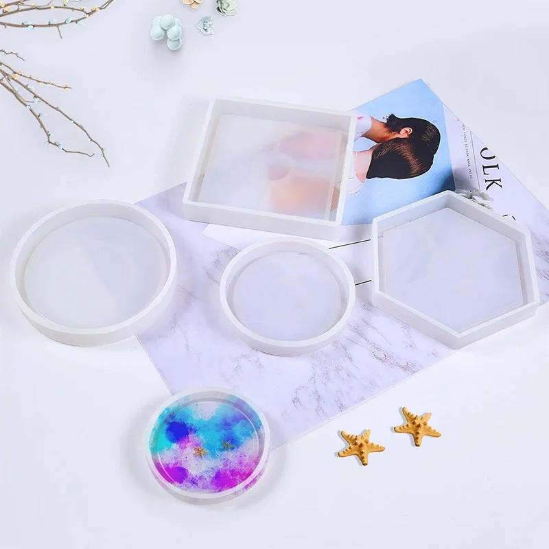 Tray Silicone Mold DIY Crystal Square Round Hexagon Coaster Silicone Mold Plate Storage Holder Epoxy Resin Mold Home Decoration