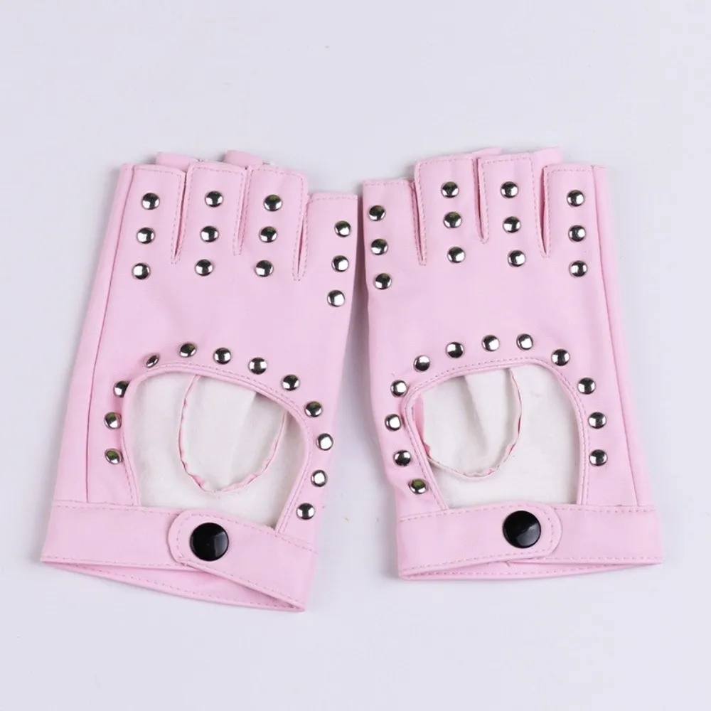 New PU Leather Half Finger Gloves Hip Hop Punk Fingerless Nightclub Pole Dancing Mittens Rivet Evening Prom Decor Women