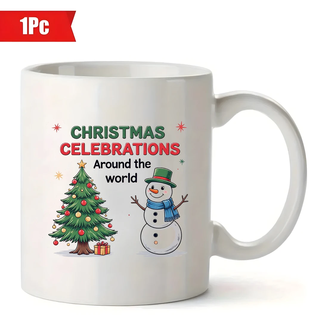 Taza de árbol de Navidad de dibujos animados de 11oz + taza creativa para niños, esencial para la oficina familiar, conjunto con caja de regalo de Navidad