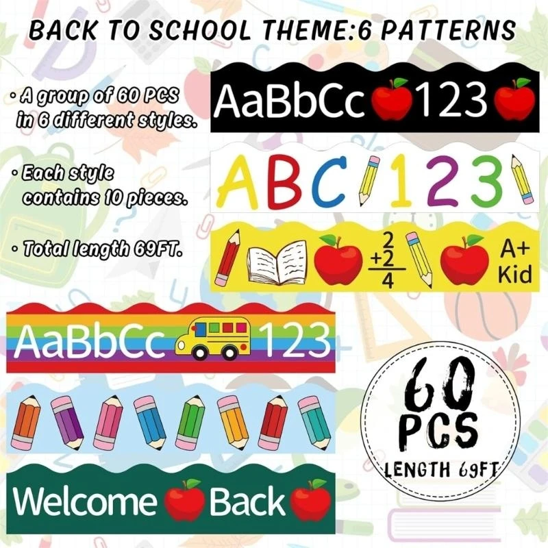 6 PCS Buletin Board Borders 123 Border Decorative Stiker Berwarna -warni Perbatasan Trim