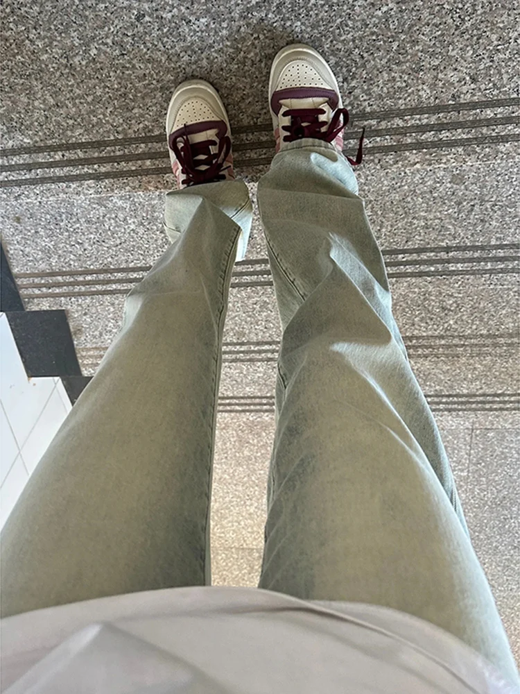 

Slim Straight High Waist Jeans Men's Fashionable American Retro Narrow Board High Rise Micro Flared Long Trousers