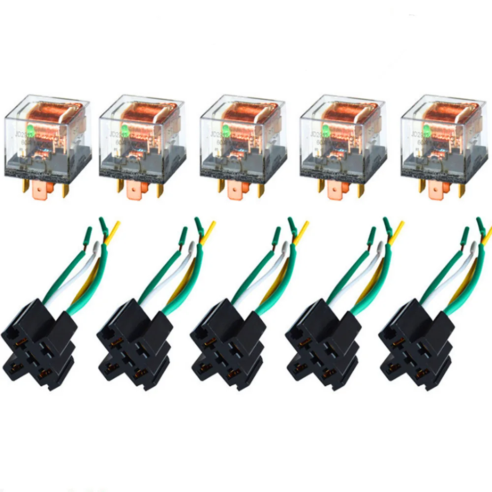 

4 5 Pin 4P 5P 60A Waterproof Car Relay Long Life Automotive Relays With Socket DC 12V/24V Relay For Head Light Air Conditioner