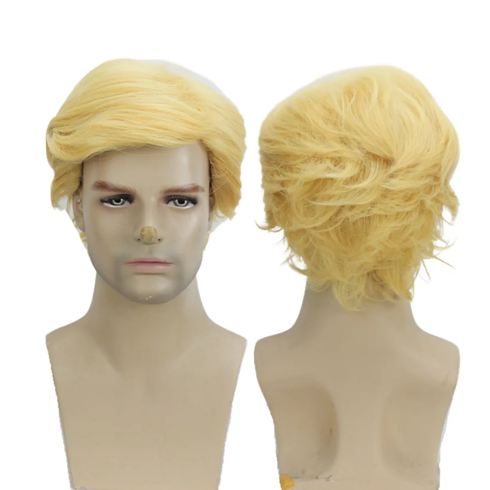 Peluca de cosplay de pelo corto dorado Donald para hombres y mujeres, ideal para fiestas de disfraces y eventos de cosplay