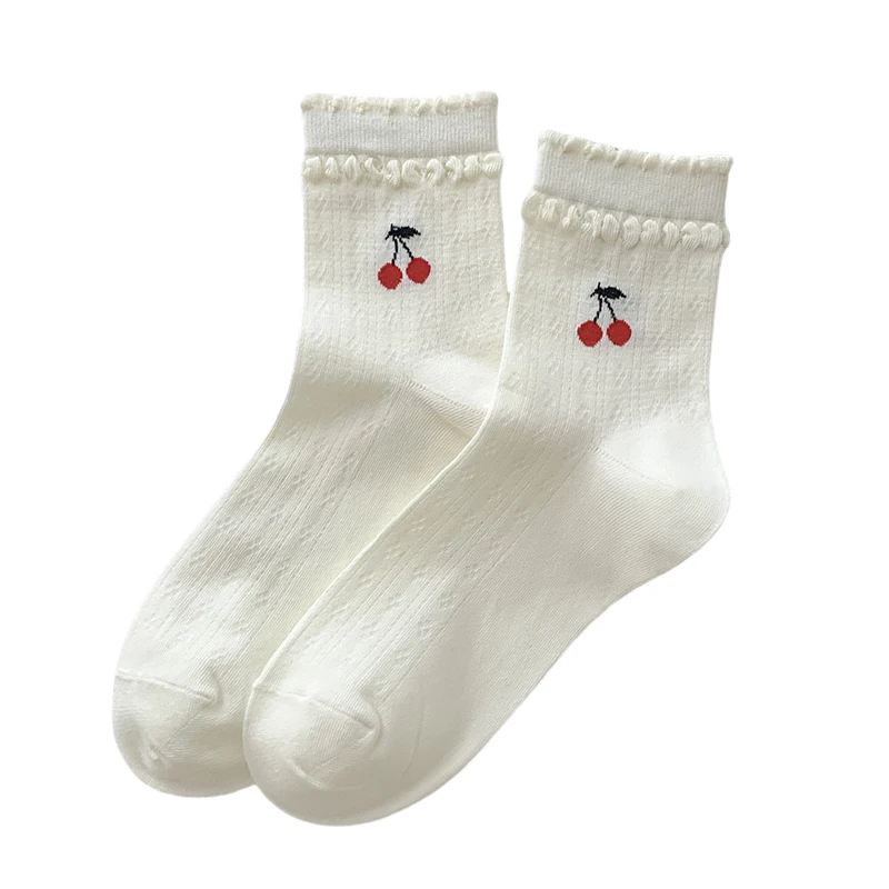 여성용 귀여운 양말 새로운 참신 카와이 여성용 흰색 얇은 메쉬 양말 패션 통기성 속이 빈 카와이 크루 양말 여성