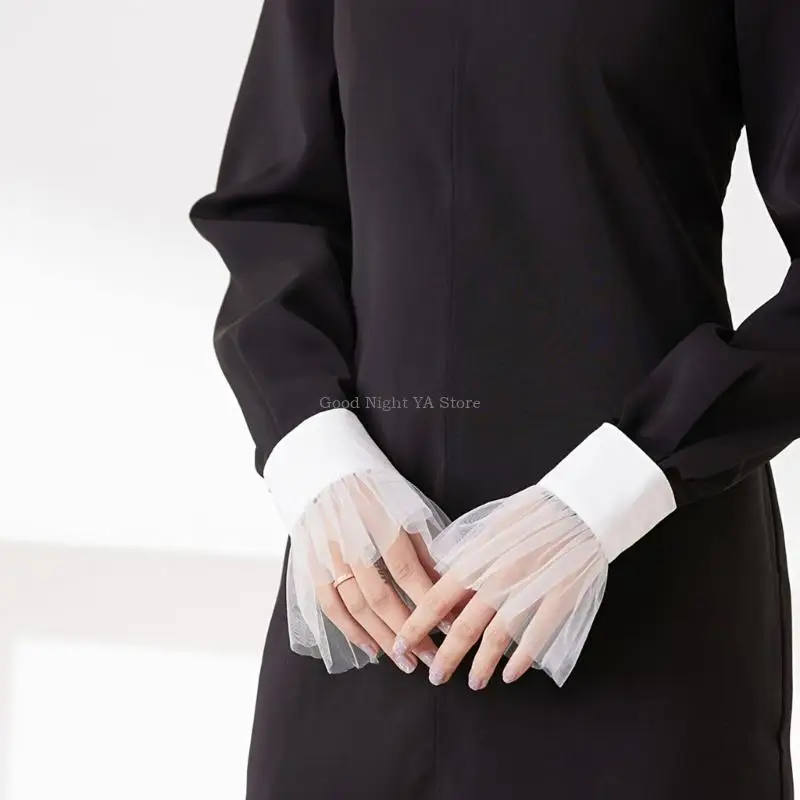  Tulle Detachable Collar Jabot Neckpiece Arm Sleeves Set For Fashion Enthusiasts