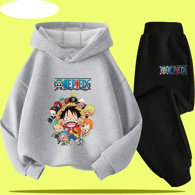 

2026 Boys' Sport Shirt Casual Jacket 2-piece Set 3-12 years old letter A-Z One Piece Kids Hoodie Set - Luffy - Cartoon Print