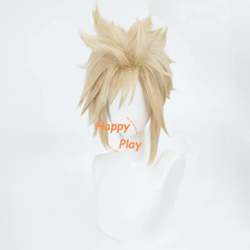 Game Wigs Cloud Strife Cosplay Wig Short Fluffy Flaxen Golden Hair Heat Resistant Synthetic Hair Halloween Party Anime Wig