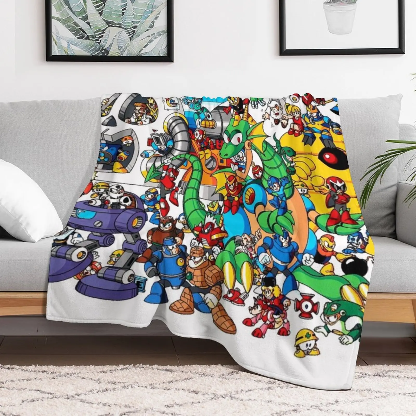 Mega Man and all of his enemies Throw Blanket Decorative Sofas Comforter Blankets