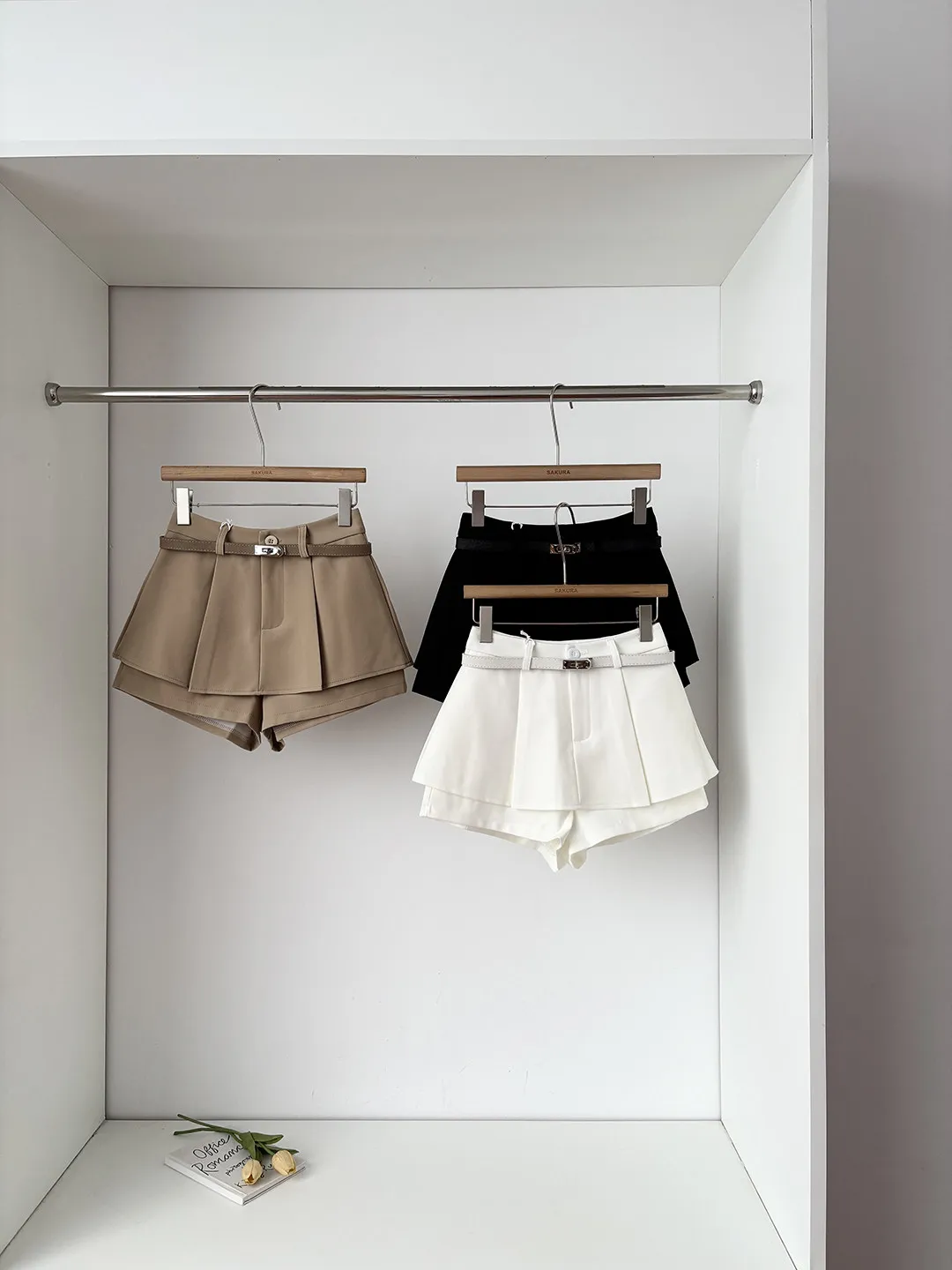High Waist A-Line Short Pants Skirt Women's Commute Style Summer 2026 Belted Patchwork Short Skirts Casual Pants