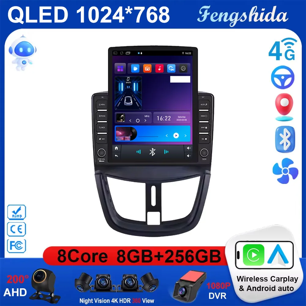 9.7 Android 15 For PEUGEOT 207 207CC 2007-2014 for Type Android Car Radio Multimedia Video Player Navigation GPS CarPlay