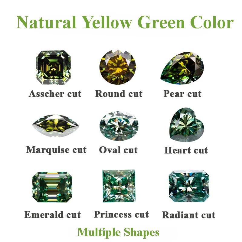 Natural Yellow Green Color Multiple Shapes Vvs1 Moissanite Stone Wholesale  Advanced DIY Charm Rings Earrings Making Certificate