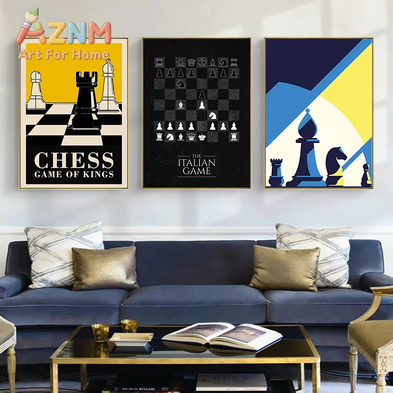 Vintage International Chess Canvas Poster Game Wall Art Picture for Living Room Bedroom Playroom Bar Club Modern Home Decor Gift
