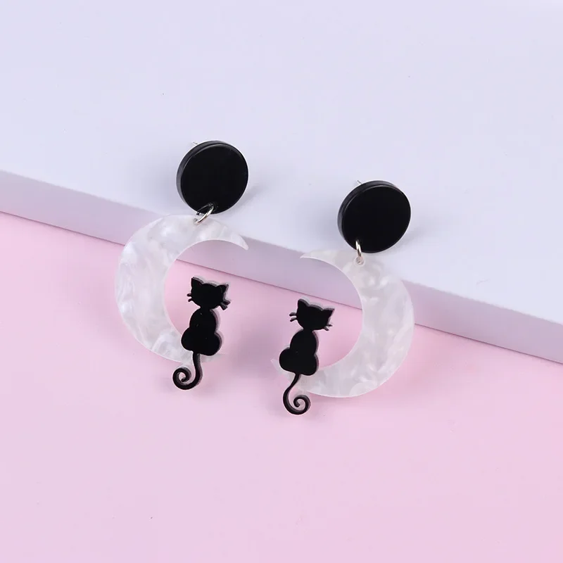 New Moon Cat Black Cat Eardrop Simple Fashion Acrylic Personality Geometric Earrings Earrings for Women