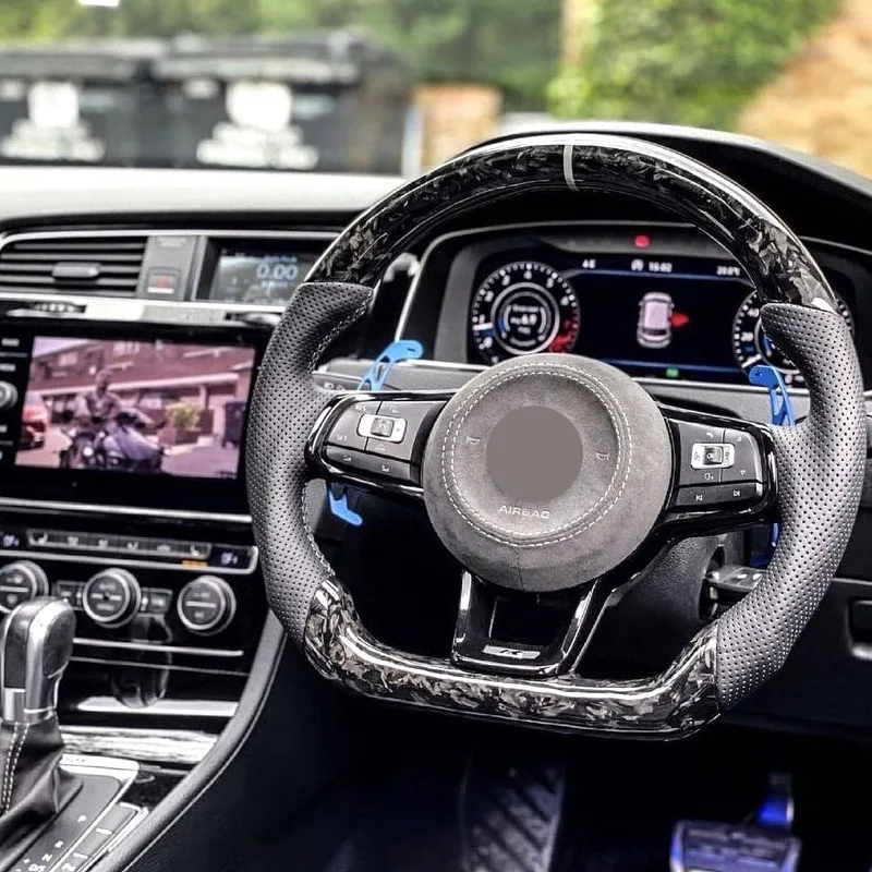 suitable for Volkswagen GTI forged black carbon fiber GTI gold wire carbon fiber steering wheel modification