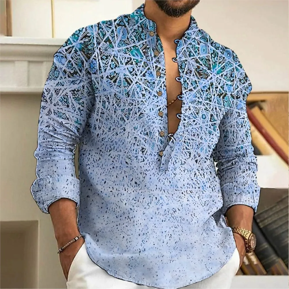 Men's Spring Muslim Men Clothing Product Pop Art Graffiti Printed Long Sleeve Shirt Casual Fashion Style Suitable Street Wearing