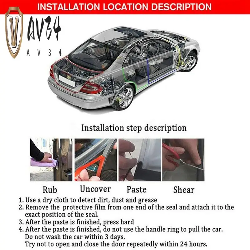 

AV34-6Pcs Rubber Auto Door Seal Strips Kit Whole Car Sealing Trim Tape Noise Reduction For Tesla Model S