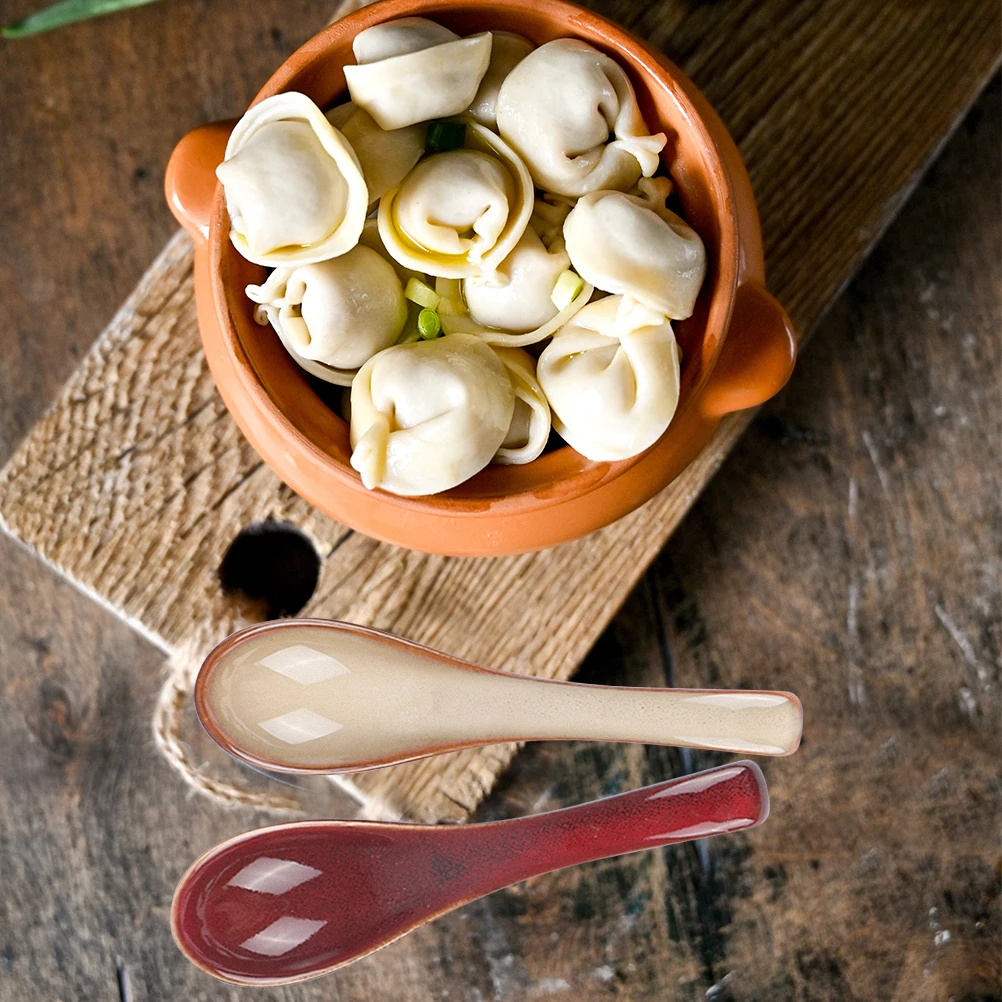 

4Pcs Ceramic Soup Spoons Japanese Style Porcelain Kitchen Household Porridge Stirring Spoons Decorative Kitchenware