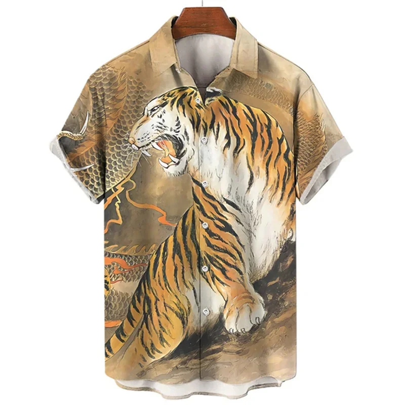 

Dragon Tiger 3D Print Hawaiian Shirt Men Animal Pattern Short Sleeve Shirts Fashion Loose Beach Blouse Casual Aloha Shirts