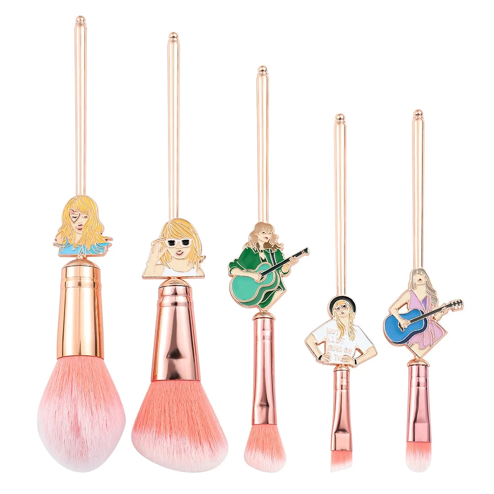 Famous Singer Taylors Creative Makeup Brushes, Pink Metal Handle Brush, Makeup Tools, Gifts for Women, Teen Girls, Fans, 5Pcs