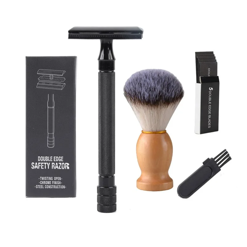 Razor Set Beard Brush Traditional Classic Double-sided Razor Men Stainless Steel Manual Shaver Double Edge Blade Safety Razor