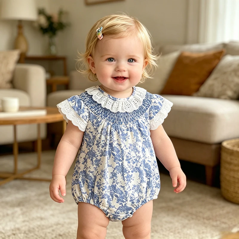 2026 New Summer Newborn Infant Baby Girl Jumpsuit 0-24M Baby Girl Flutter Sleevele Cotton Girl Floral Wrap Baby Girl Rompers