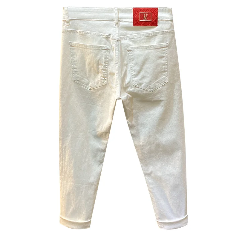 Summer slim fit jeans for men, casual, simple, versatile, fashionable, classic, solid color, elastic denim pants