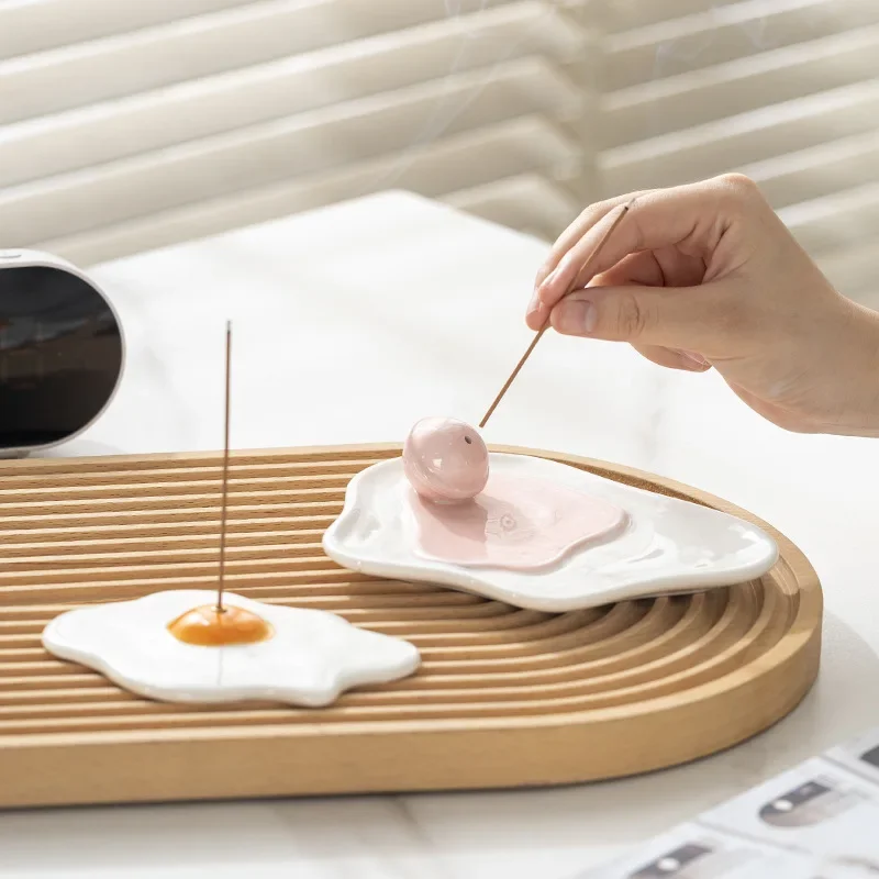 Fried Egg Shaped Incense Holders Ceramics Home Fragrance Incense Stand Stick Incense Tabletop Ornament Home Decor Yoga Spa Gifts