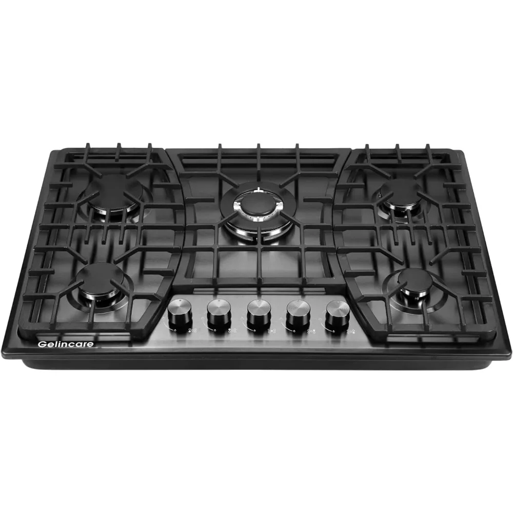 

Gas Cooktop 30 Inch, 5 Burner Stove top, Built-in Propane/Natural Gas Convertible Hob, Stainless Steel Countertop Built-in with