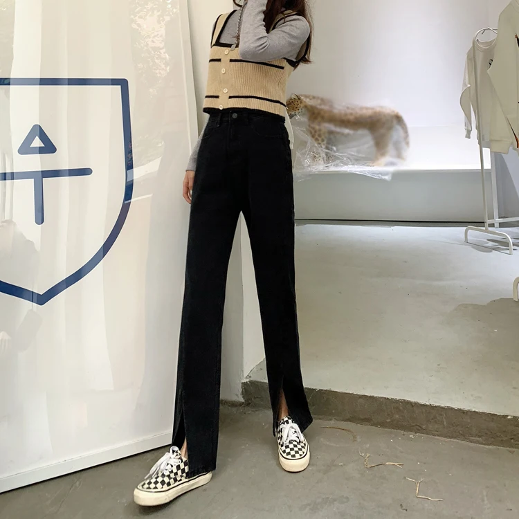 Pantalones vaqueros con abertura de cintura alta para mujer, pantalones de pierna ancha holgados y versátiles, corte recto adelgazante, novedad de primavera