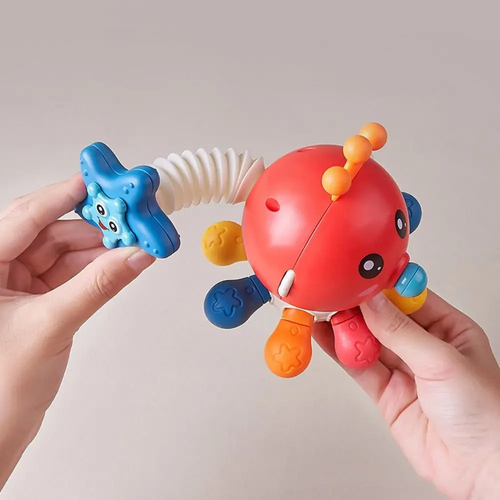 Octopus Sensory Pull String Toy Sound Early Learning Colorful Octopus Teething Toy Montessori Interactive