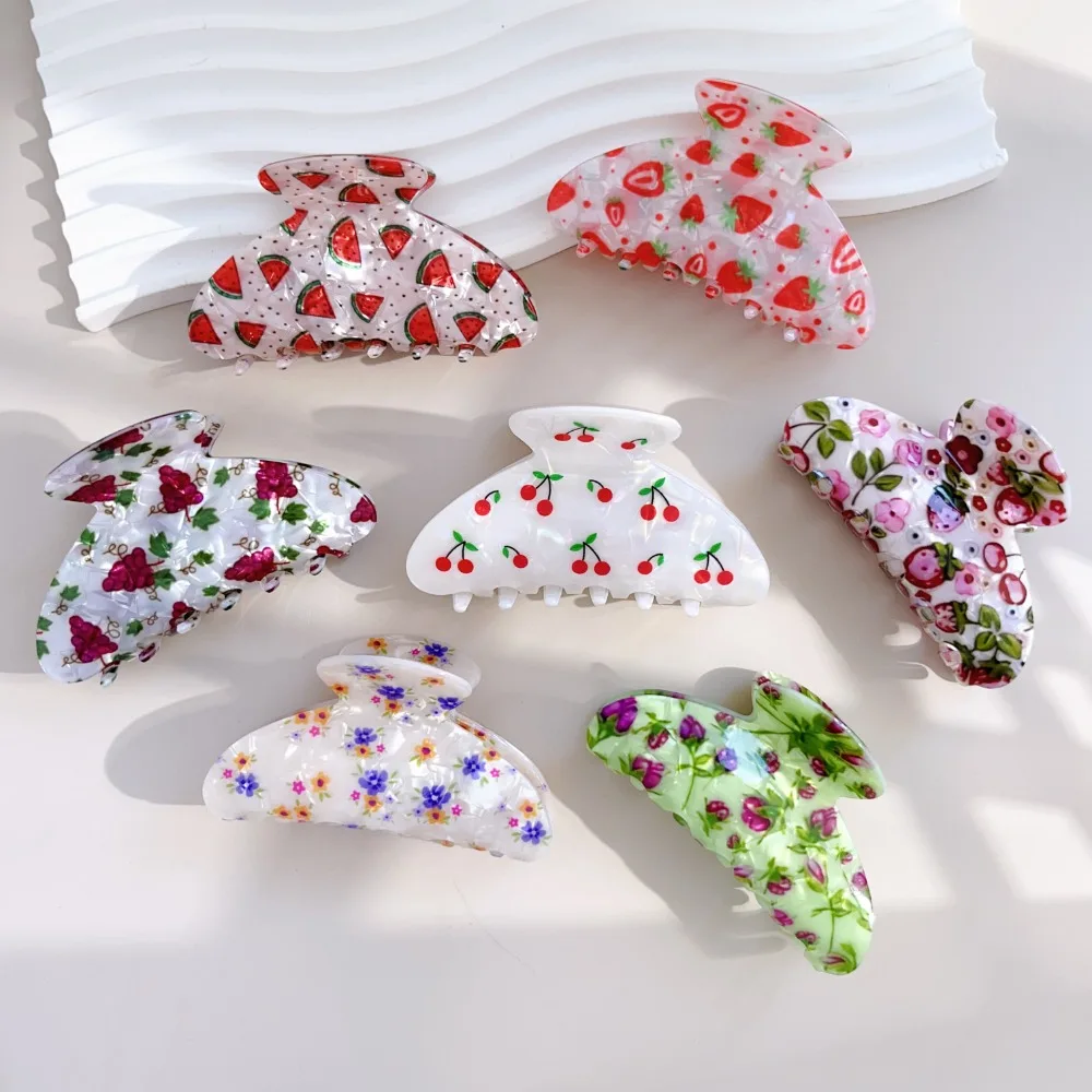 

New 2025 Flower Fruits Hair Claw Clips for Women Girls Sweat Korean Acrylic Catch Hairgrip Thick Thin Hair Styling Accessories