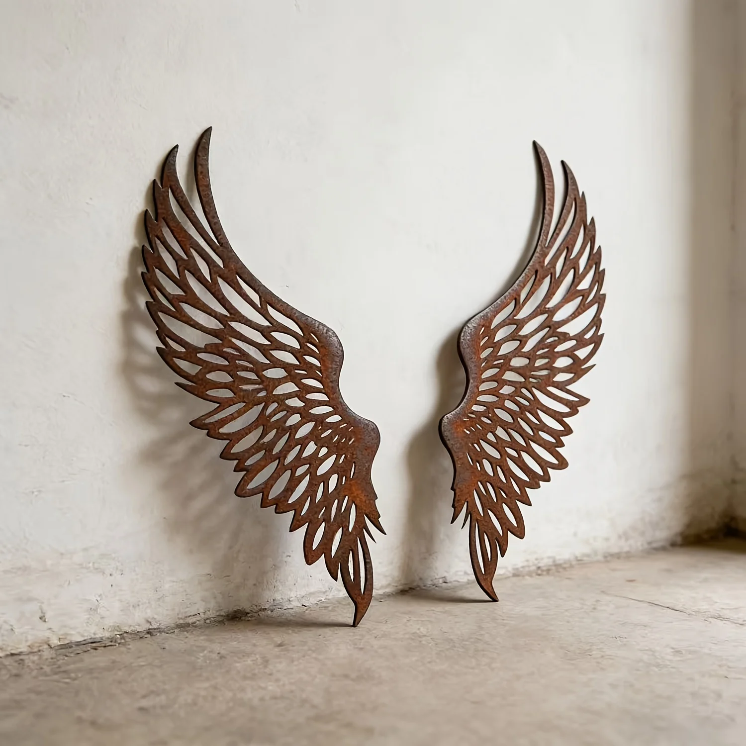 Brand Rustic Angel Wings Wall Decor 15 Inch Large Iron Art Sculpture Elegant Shape For Church Outdoor Durable Classic Accent