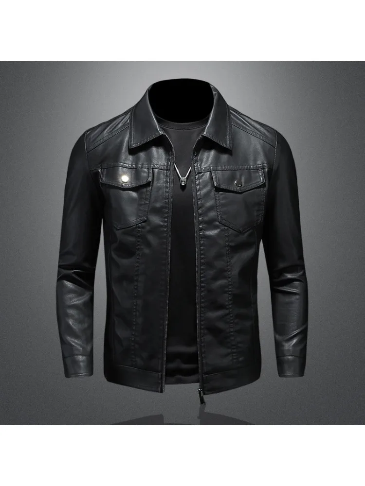 AliExpress wulend Men Faux Leather Solid Turn Down Collar Suede Leather Zipper Cardigan Jackets Long Sleeve Slim Autumn Moto Bike Casual 2025