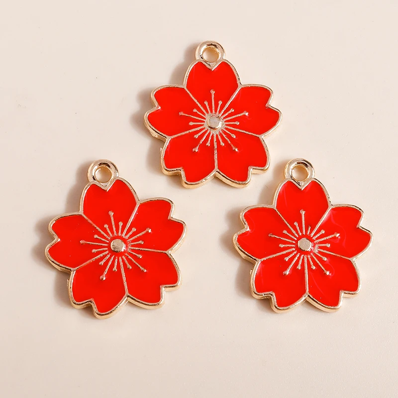 20 Stück 17 x 20 mm niedliche Emaille-Sakura-Blumen-Charms-Anhänger für die Herstellung von Halsketten, Ohrringen, Armbändern, DIY-Handwerk, Schmuckzubehör – Detail 3