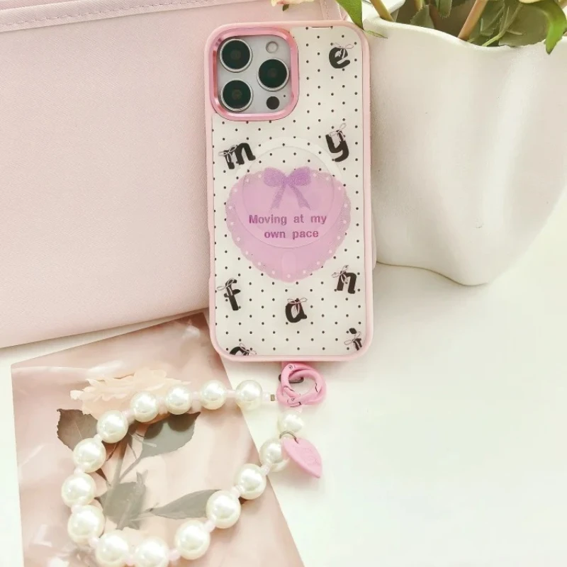 

for iPhone 16 Pro 15 Pro Max Case Women 1Pc Case+ 1Pcs Backplates+1Pc Bracelet Pink Magsafe Removable Magnetic​ Woman cover