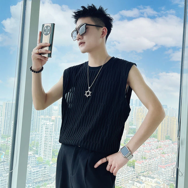Ice Silk 100% Cotton 3d Texture Men Tank Top 2022 Summer Fashion Branded Sleeveless T Shirts Causal Clothing Shrug High Quality